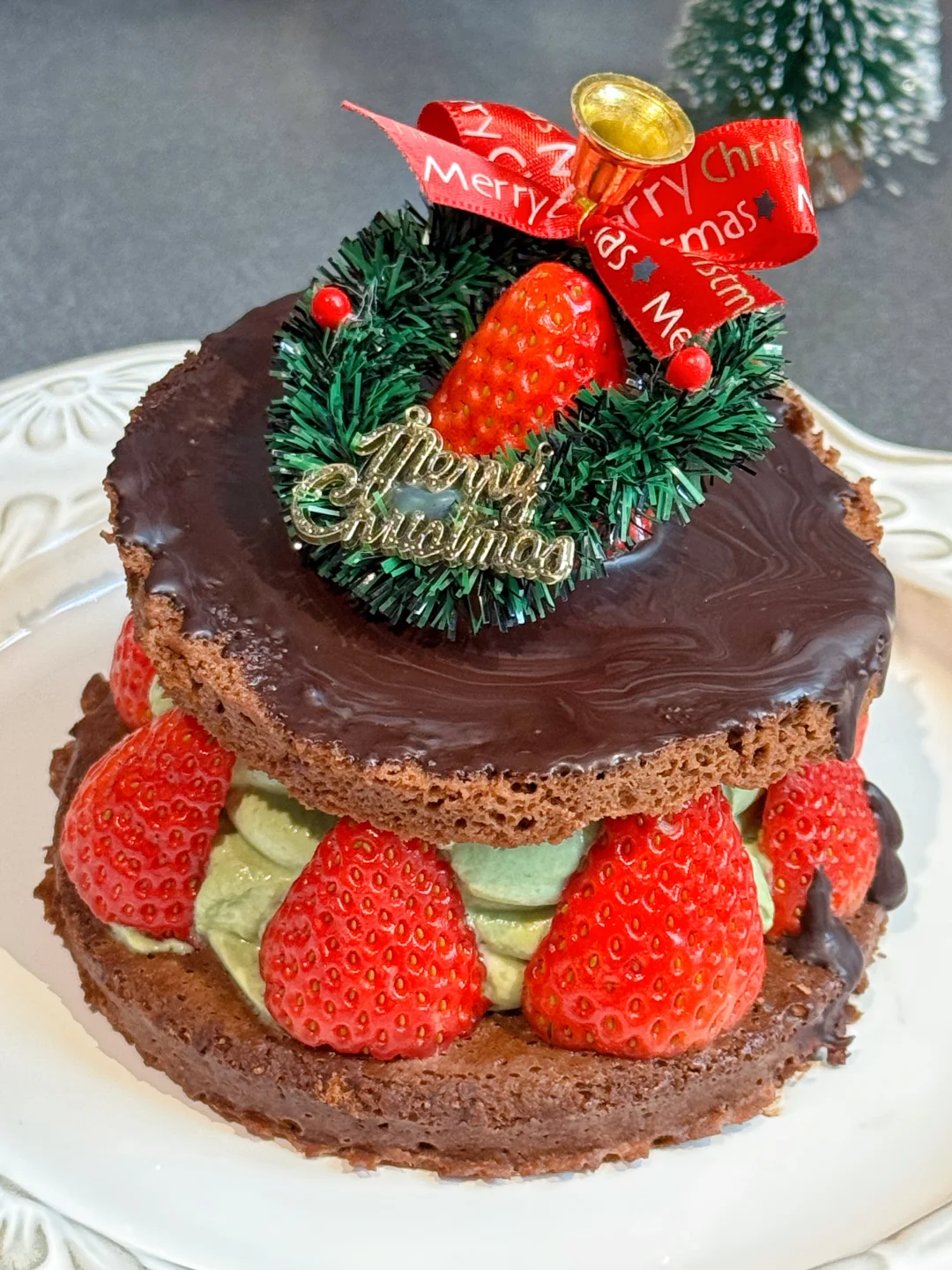 微波炉版0糖油甜品🍓抹茶巧克力草莓蛋糕🎄