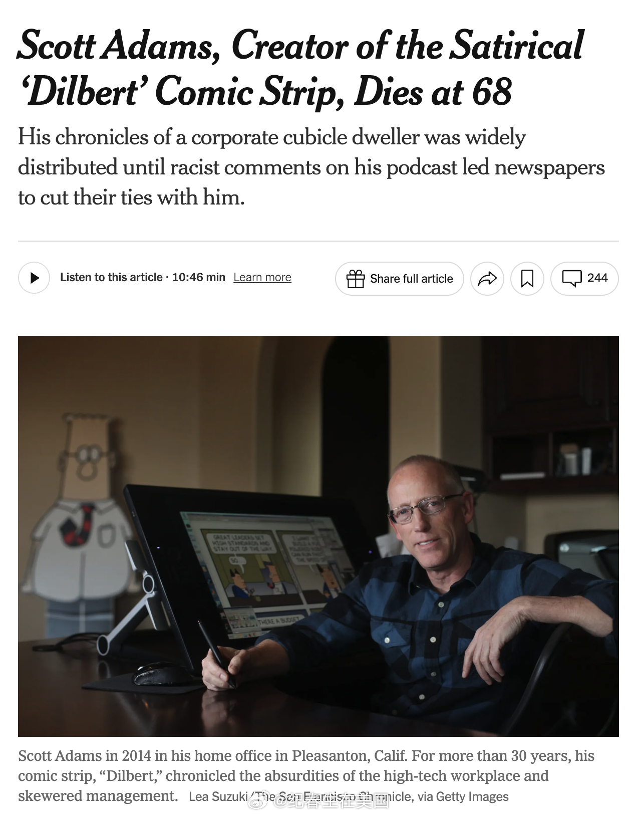Scott Adams去世，左媒标题：<纽约时报>： “种族歧视言论”<Peop