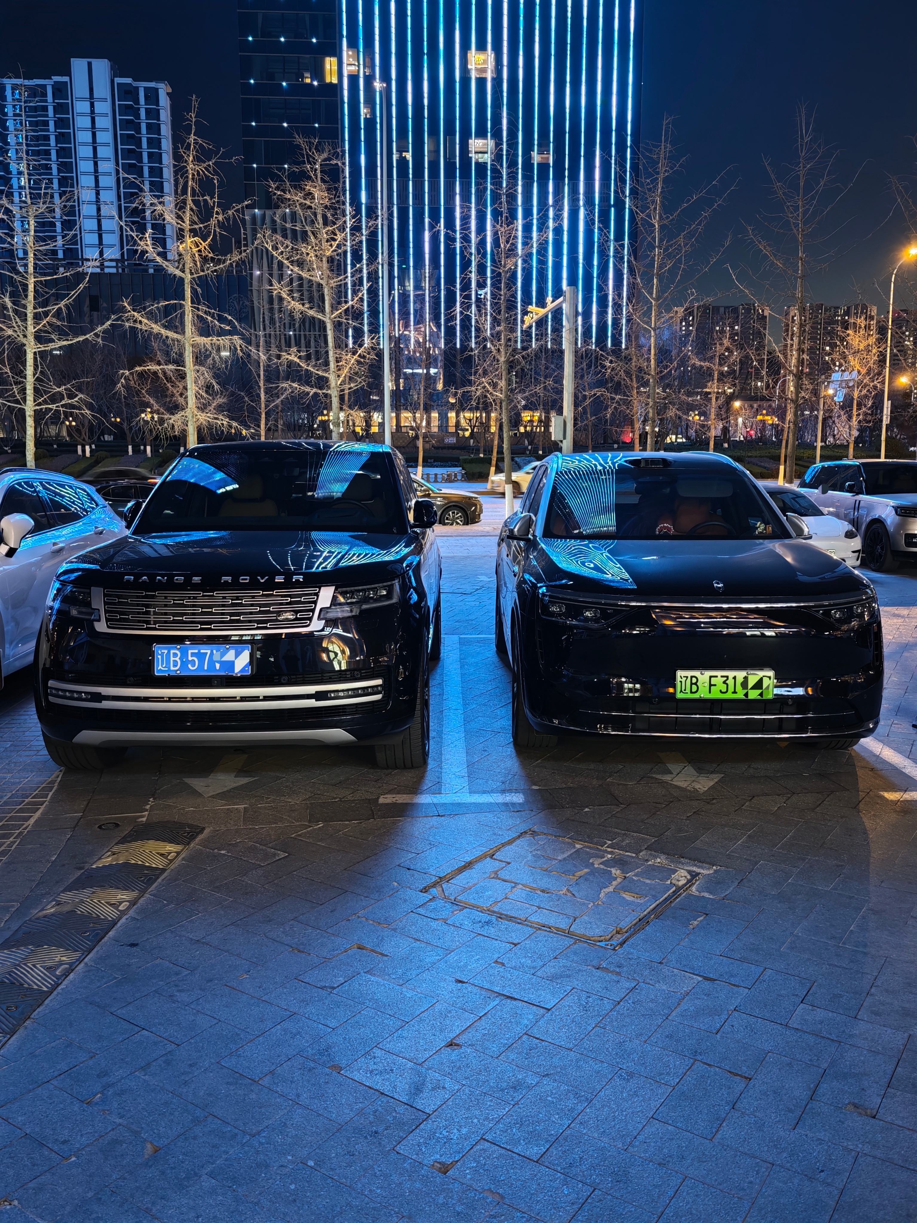 揽胜和问界M8同框，俩车气势上还是差挺多的大连路上的揽胜实在太常见了，图1最右边