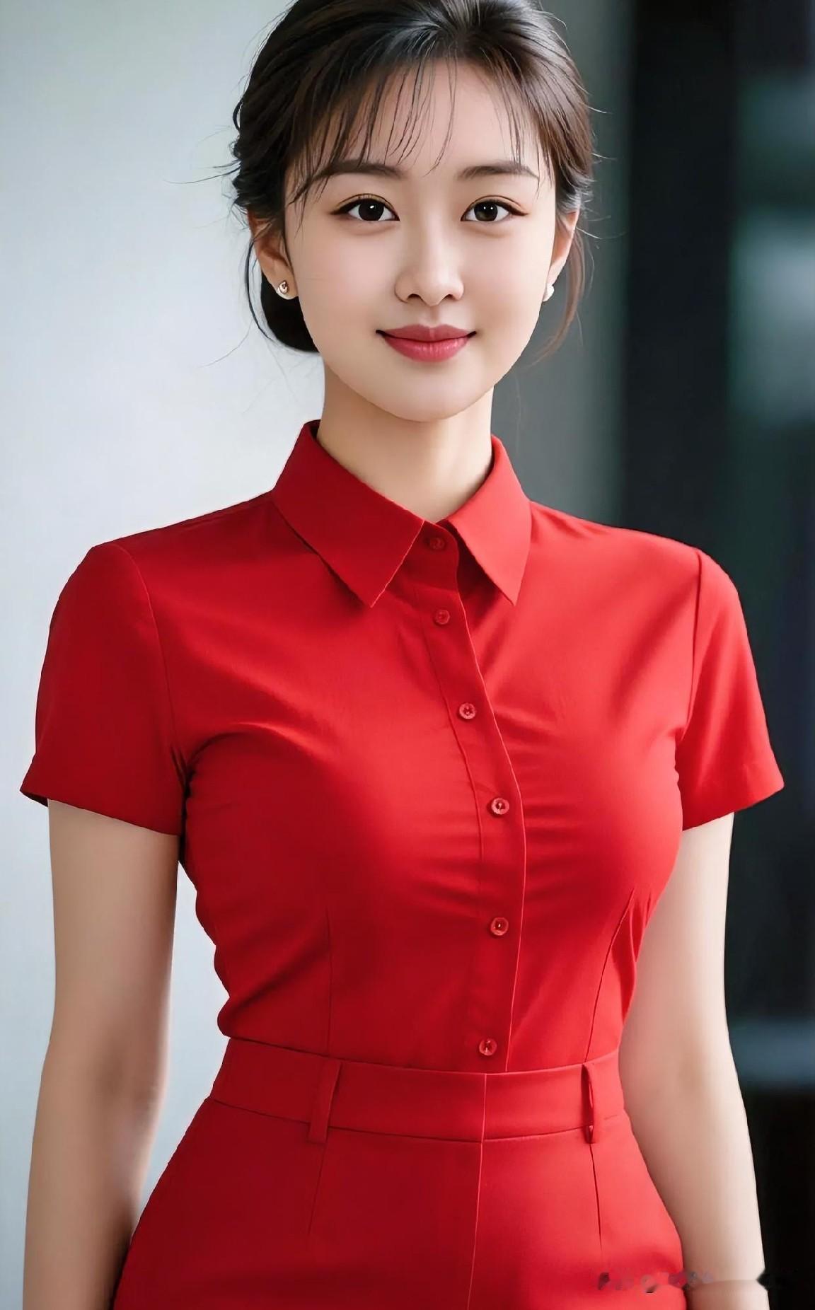 红裳雅致，发髻温婉，眸光流转间，自信与端庄交织成最美的风景。