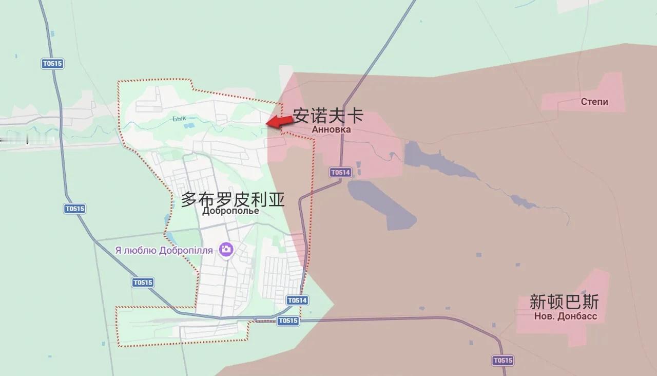 俄军中部集群占领了安诺夫卡，并且由此攻入多布罗皮利亚东北部市区。T0514公路这