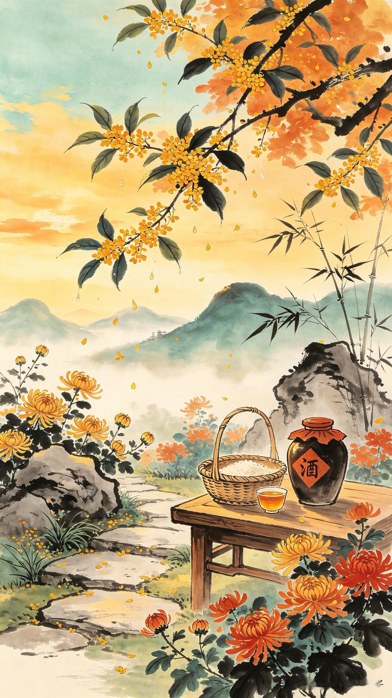秋色平分寒暑均，
桂花香里酒初醇。
东篱菊蕊含苞放，
      
…………请师