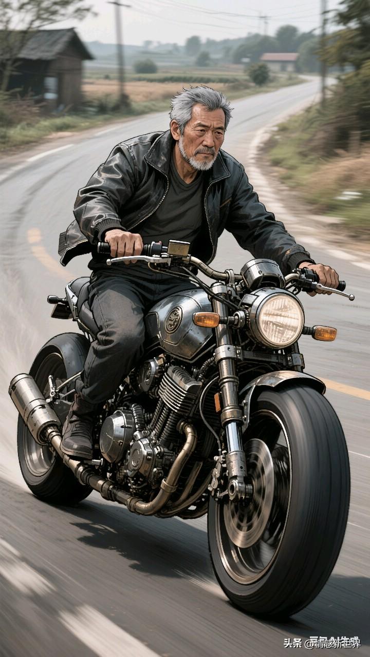 中年大叔骑摩托，驰骋在乡间小路上，自由自在！🏍️🌿摩托游山 骑车的男子