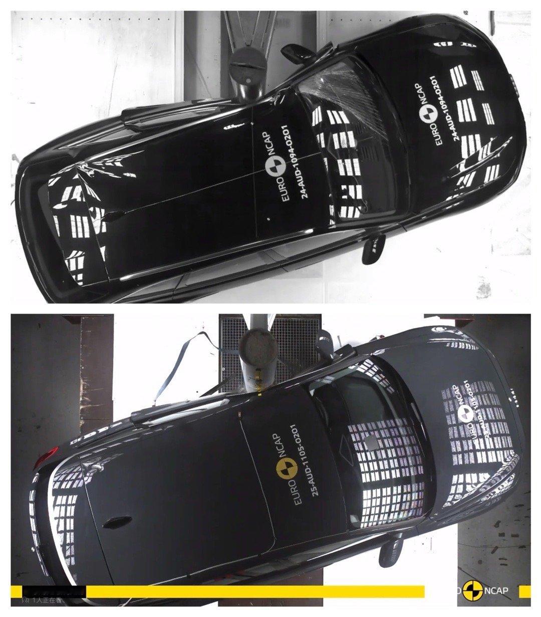 在NCAP碰撞测试的32km/h侧面柱碰这个科目上，纯电车拥有无可比拟的先天优势