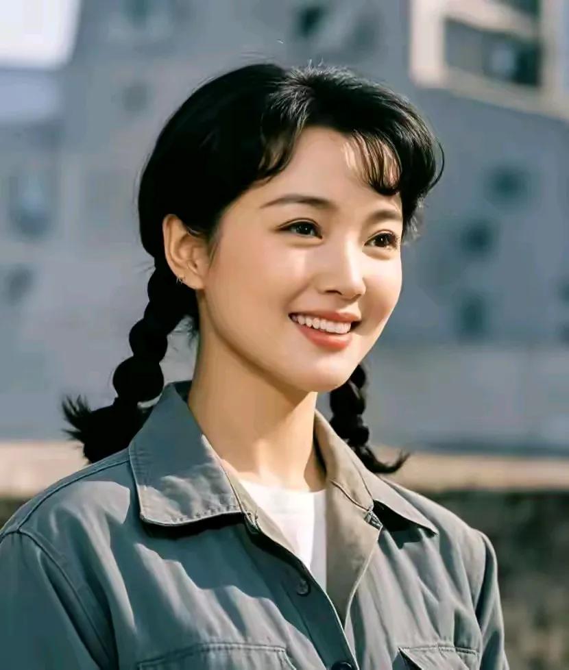 六七十年代工厂女工形象，纯洁，质朴，两个麻花辫比现在的大波浪好看多了。