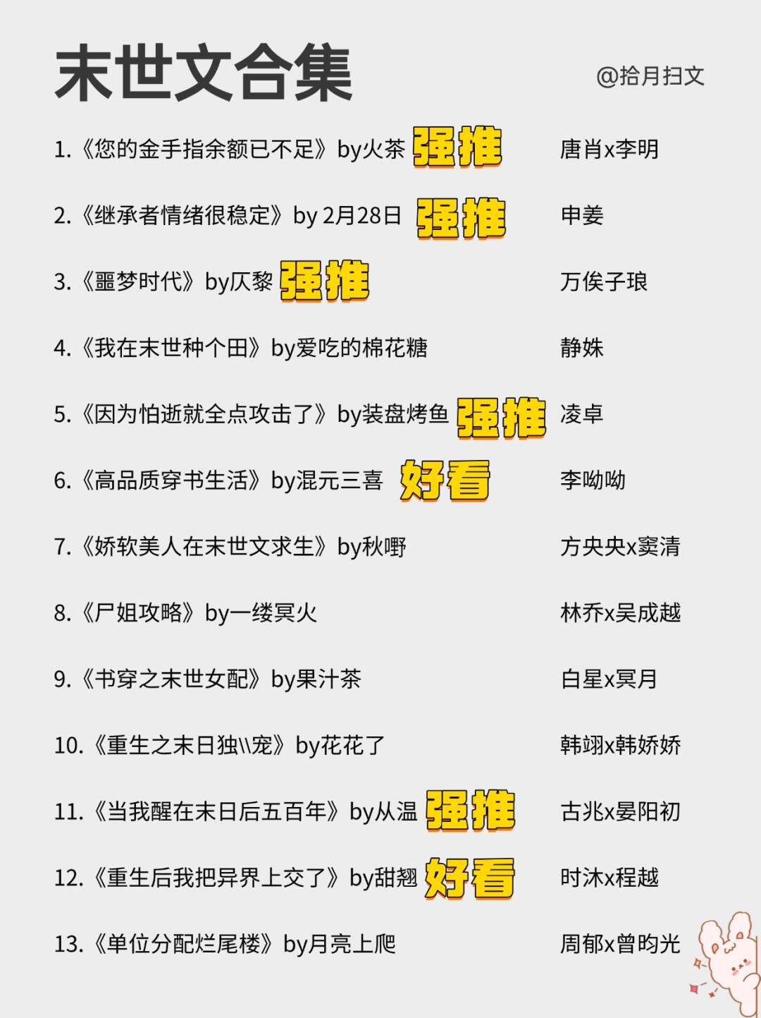 强推25本高质量言情末世文！文荒必看！