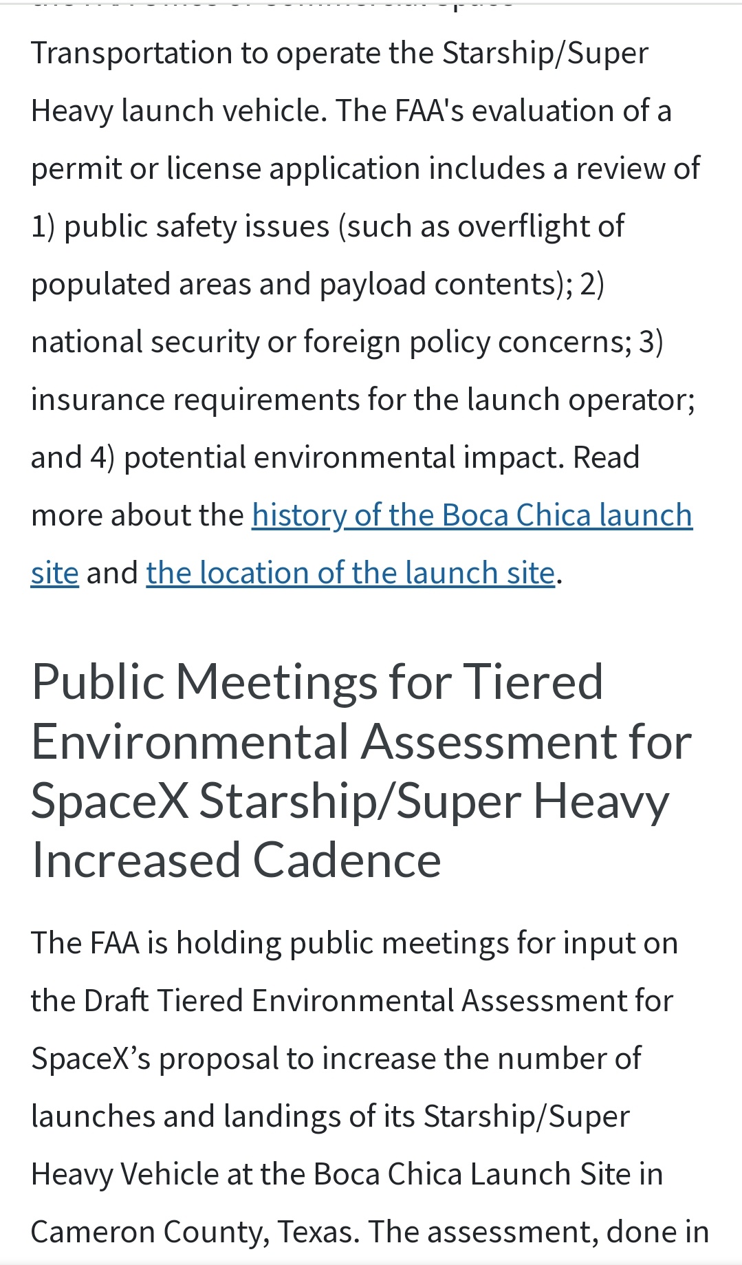 美国联邦航空管理局举行公开会议，就SpaceX 提议的环境评估草案征求意见，该提