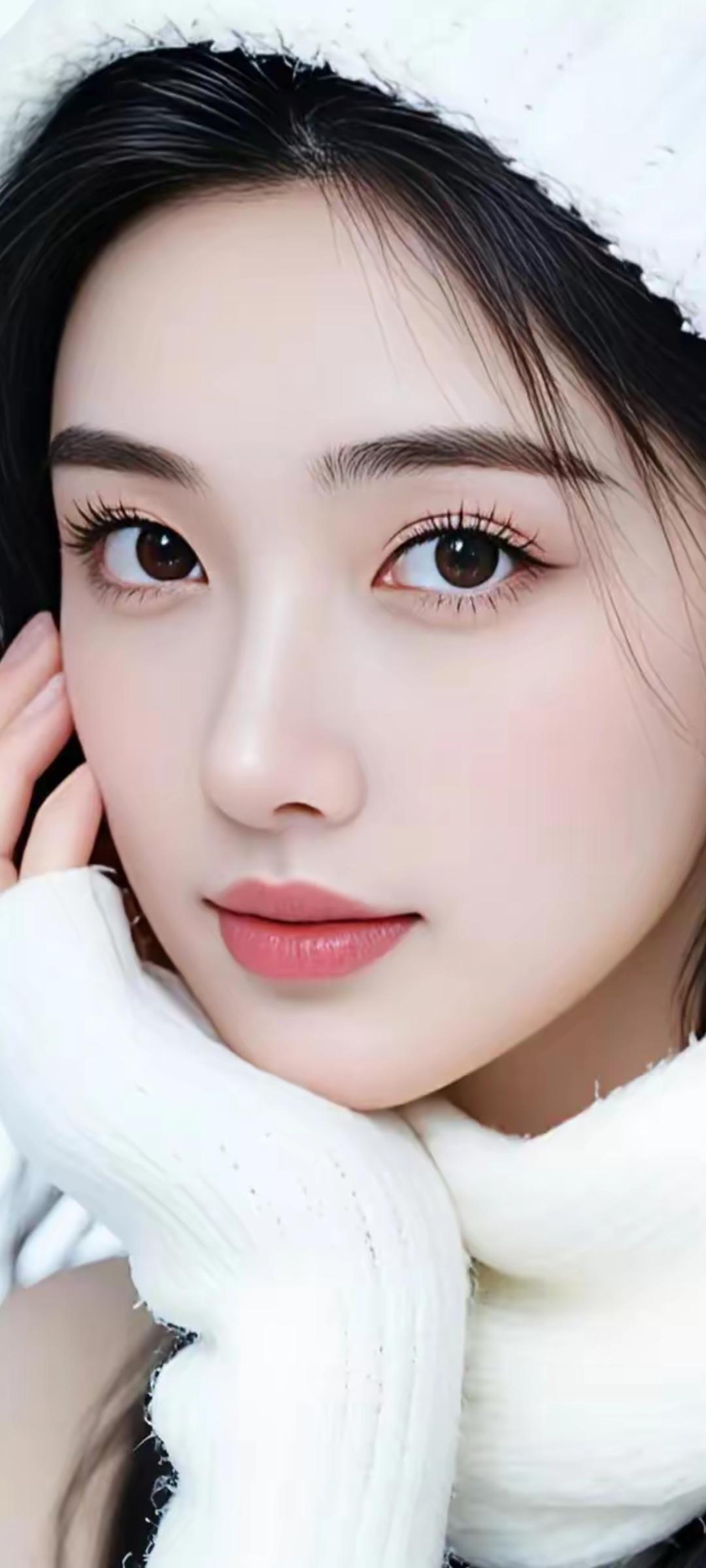 冬日暖阳下的甜美少女，毛绒围巾温暖相伴。🌞💕