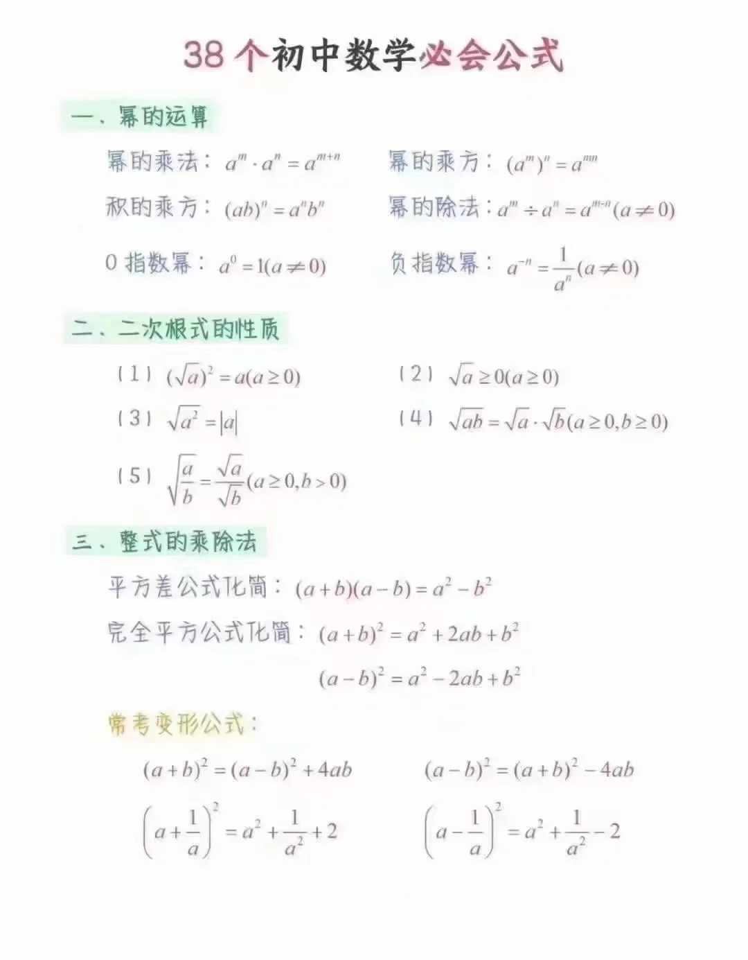 38个初中数学必会公式