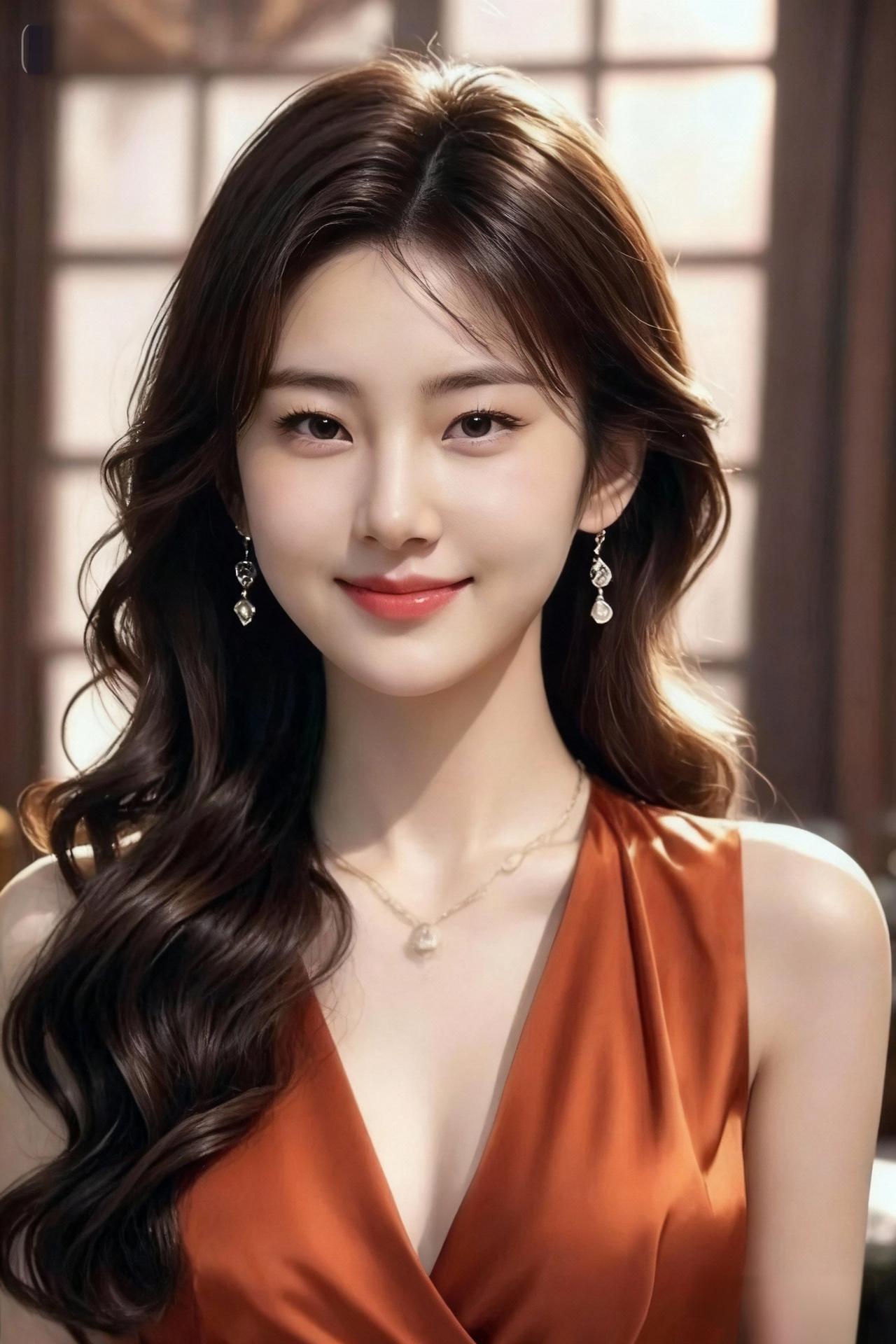 优雅气质，温柔微笑，迷人耳环，时尚穿搭