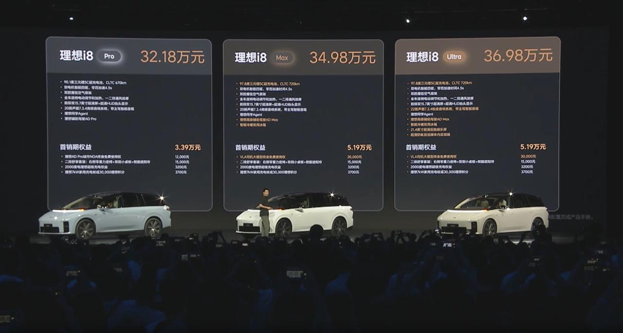 理想i8，pro 32.18万，max 34.98万，ultra 36.98万。