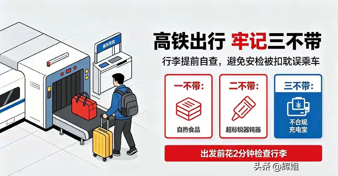 紧急提醒！高铁“三不带”全国统一执行，行李提前自查，避免被扣。
 
不少旅客出行