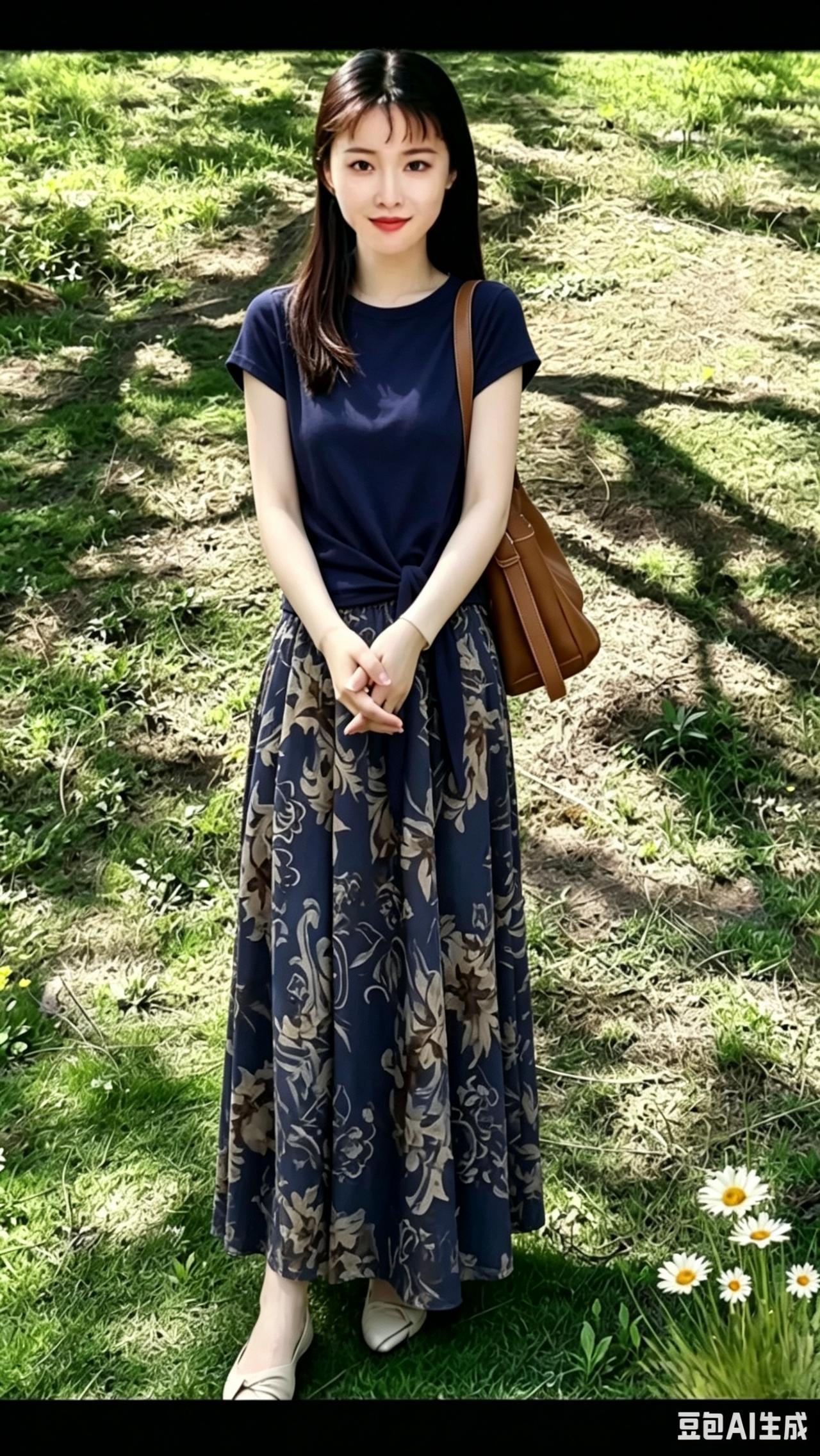 花影摇曳间，佳人立芳草。
