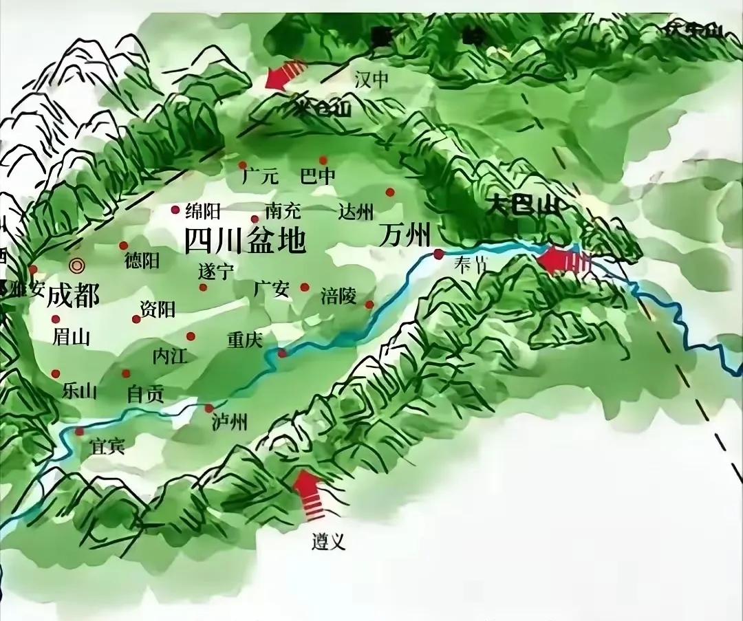 蜀道之难，难于上青天。从这地形图上看，在战争年代如果想要进攻四川，把天府之国据为