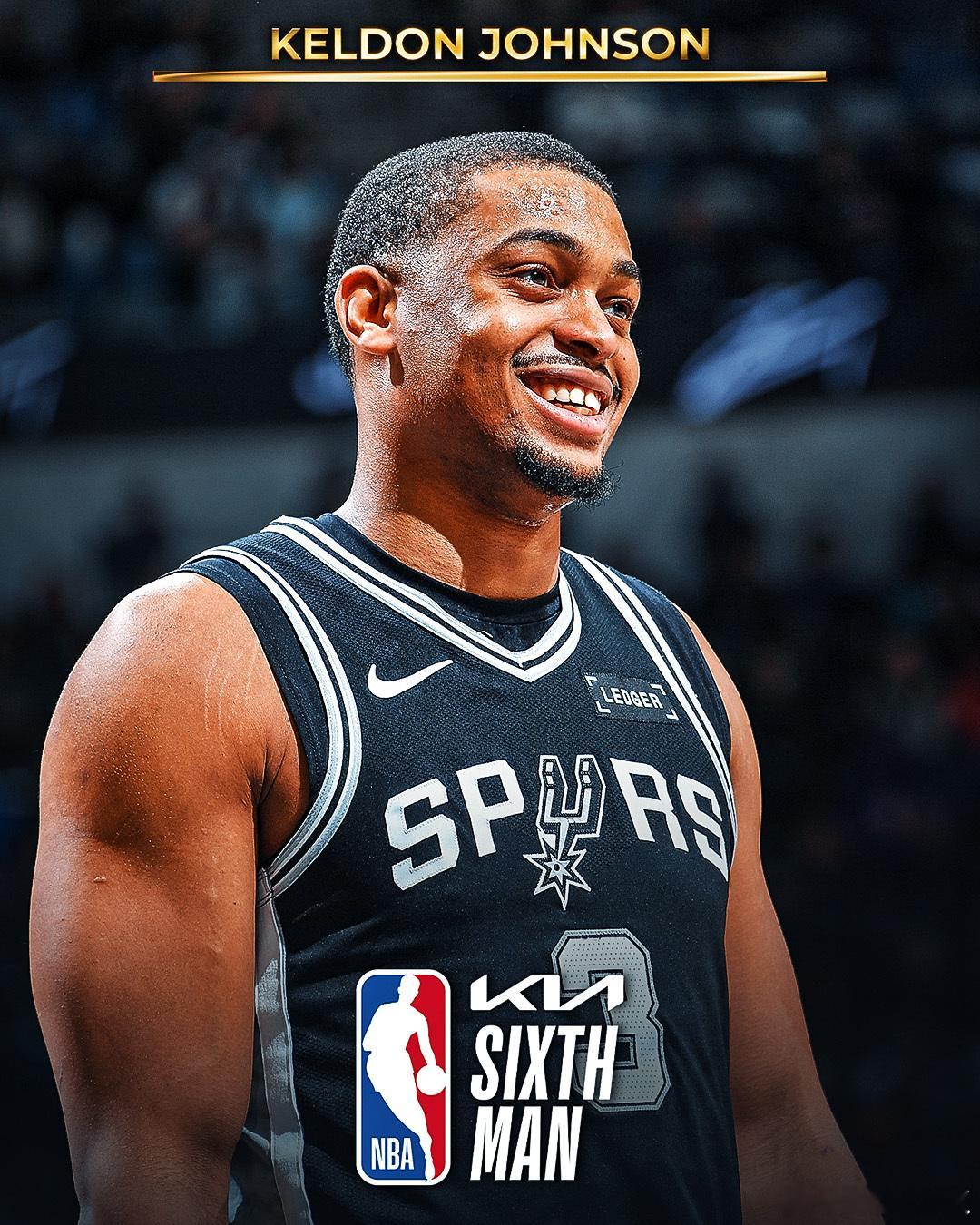 马刺队凯尔登·约翰逊荣获25-26赛季NBA最佳第六人奖！凯尔登约翰逊当选最佳第