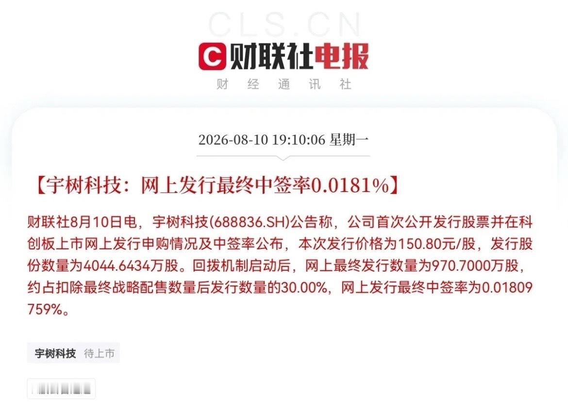 太牛逼啦！宇树科技中签率刷新科创板新低宇树科技的打新火爆程度超乎想象，太火爆了吧