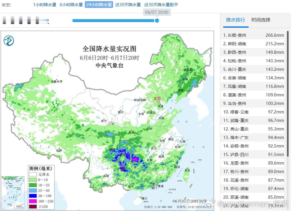 【强降雨】昨晚到今天，冷暖空气激烈交锋，导致重庆贵州湖南多地出现了暴雨-大暴雨，