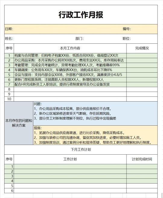 行政工作月报