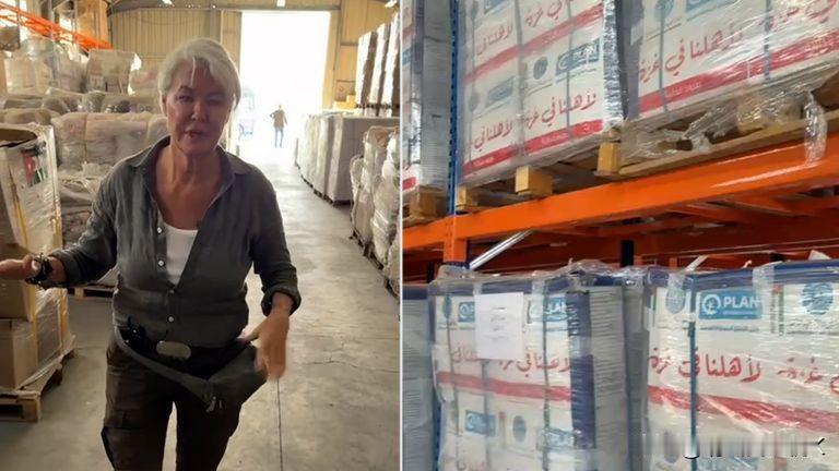 约旦仓库内部：加沙援助物资遭以色列拒绝入境后滞留于此
被以色列拒绝入境后”存放加