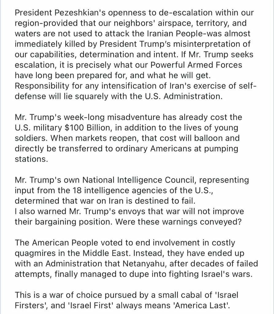 🚨伊朗外长阿拉格奇：伊朗总统佩泽希齐扬对本地区局势缓和持开放态度——前提是邻国