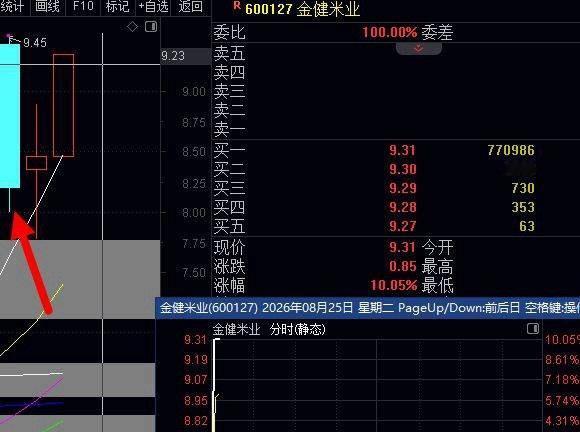 农业板块涨停，金健米业强势不跟指数，又是二八分化普跌，指数低开-18点，个股连续