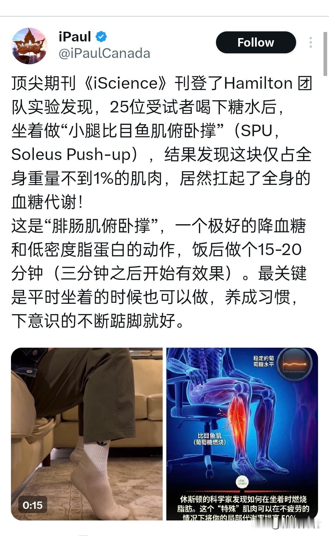 中老年控糖人群的好消息：做这个最简单的动作（坐在椅子或者沙发上，不断缓慢踮起双脚