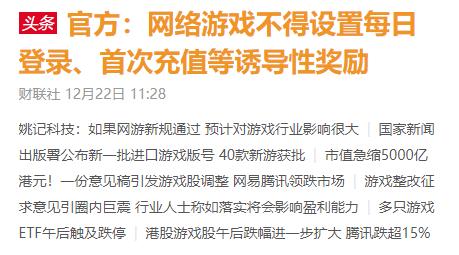 网络游戏早该整治了，短视频也不是啥好东西！

财联社12月22日讯，国家新闻出版
