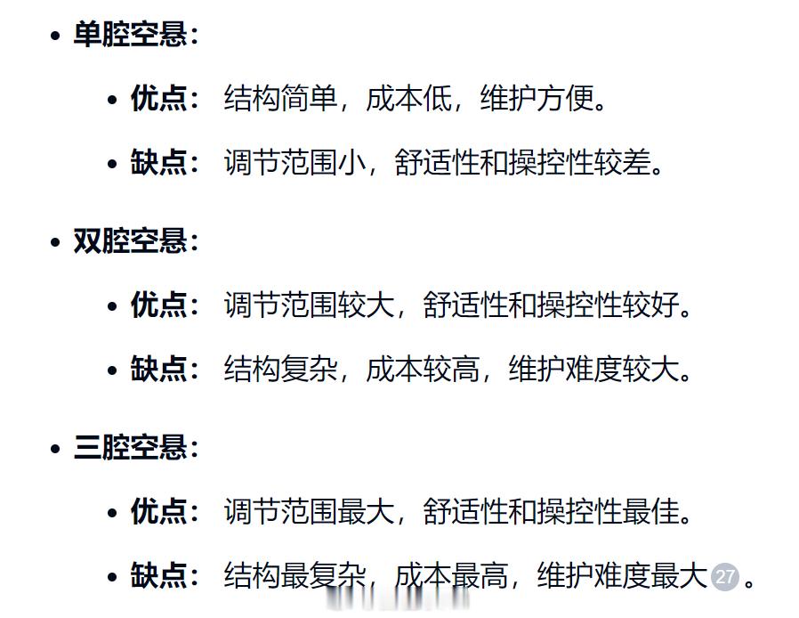 今天聊聊空悬这个功能。关于空悬，现在聊的比较多的是腔体数量。如果只看腔体数量当然
