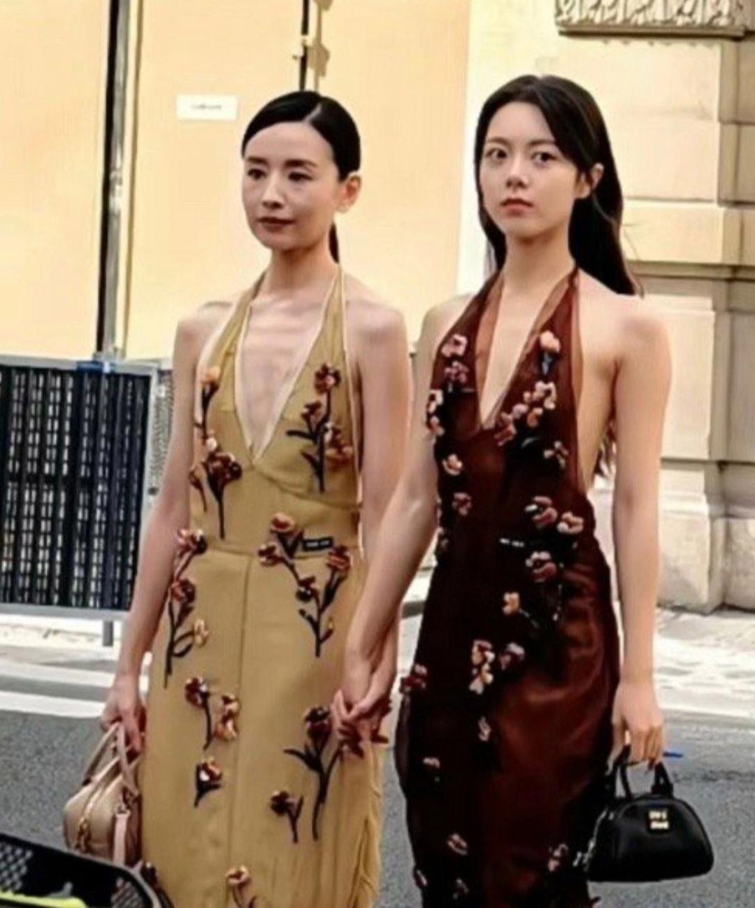 衣服很美，但衣服挑人，董洁穿这个深V纱裙，感觉真不合适，太骨感，没有一点儿肉肉。