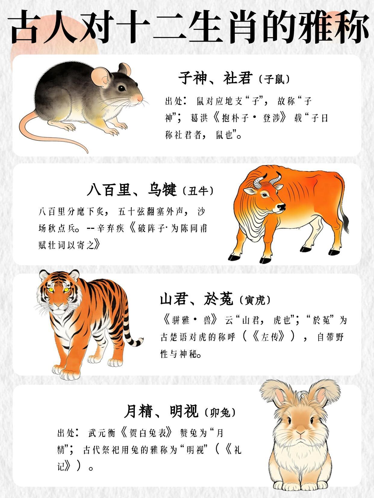 📕古人对十二生肖的雅称 