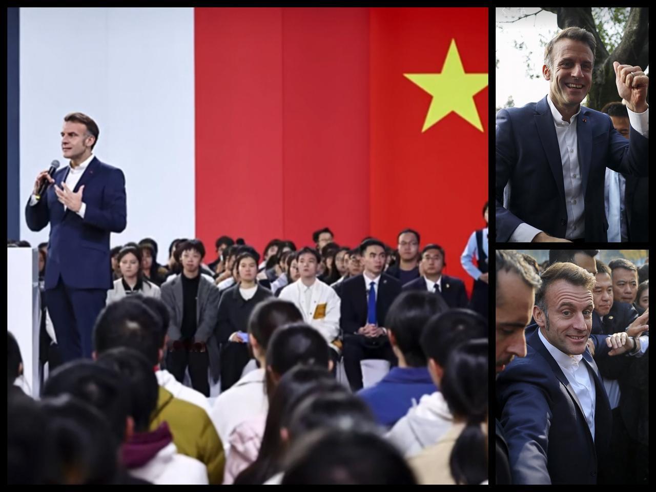 法国总统马克龙访华，法新社一反常态，将马克龙抓拍的鲜活生动，肉眼可见的松驰开心。