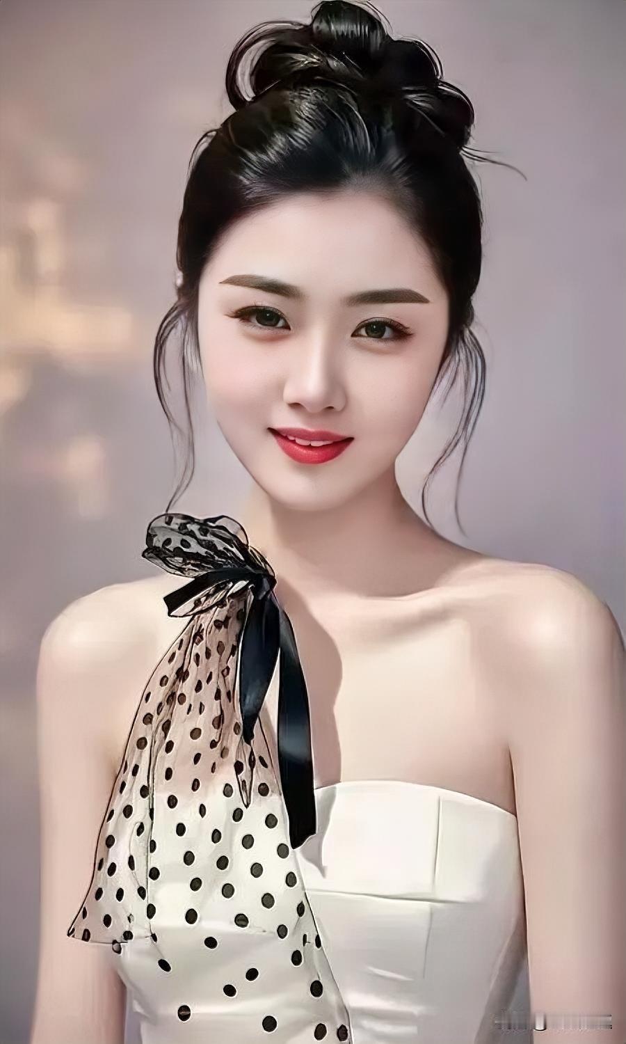 优雅黑发，甜美红唇，复古波点裙，气质女神范儿！