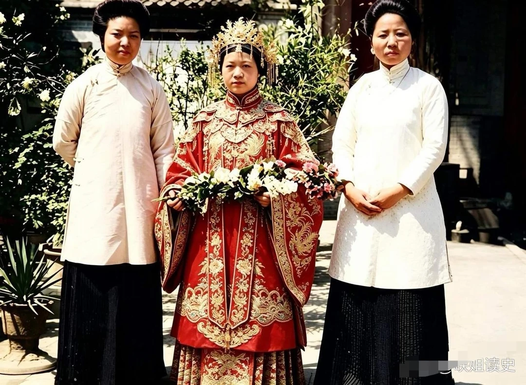 这是1912年，山西首富孔祥熙的妹妹孔祥贞出嫁照片。这一天，孔祥贞头戴...