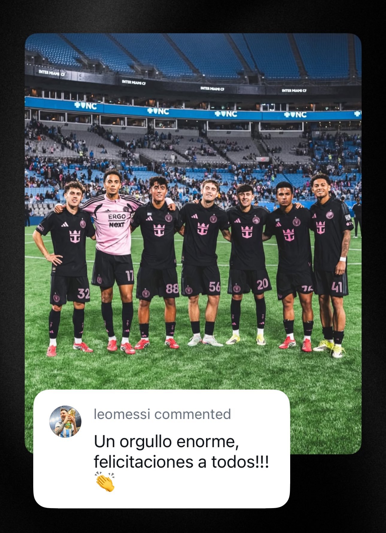 迈阿密国际INS：昨晚场上有七名青训营出品的球员，这是我们俱乐部的骄傲时刻。梅西