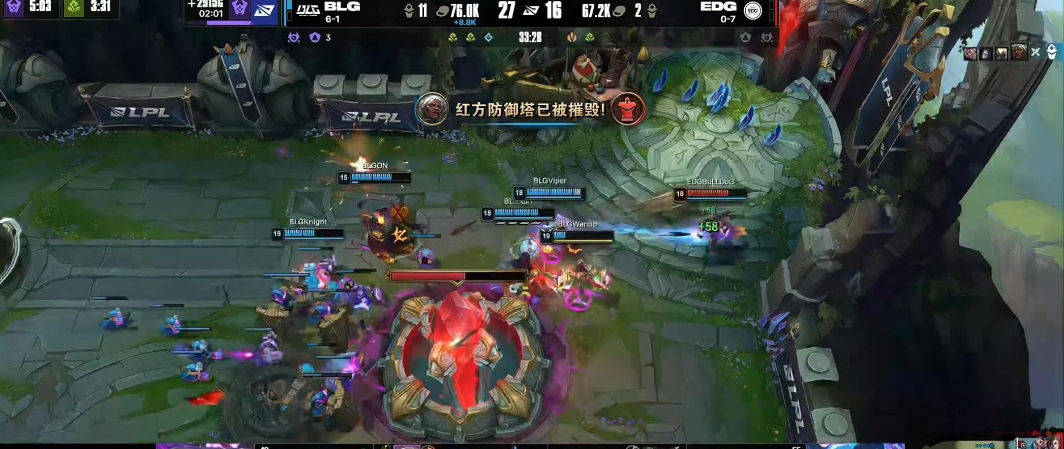 恭喜BLG 2-0轻松横扫EDG赢下本场比赛的胜利！BLG战胜EDGWBG第三赛