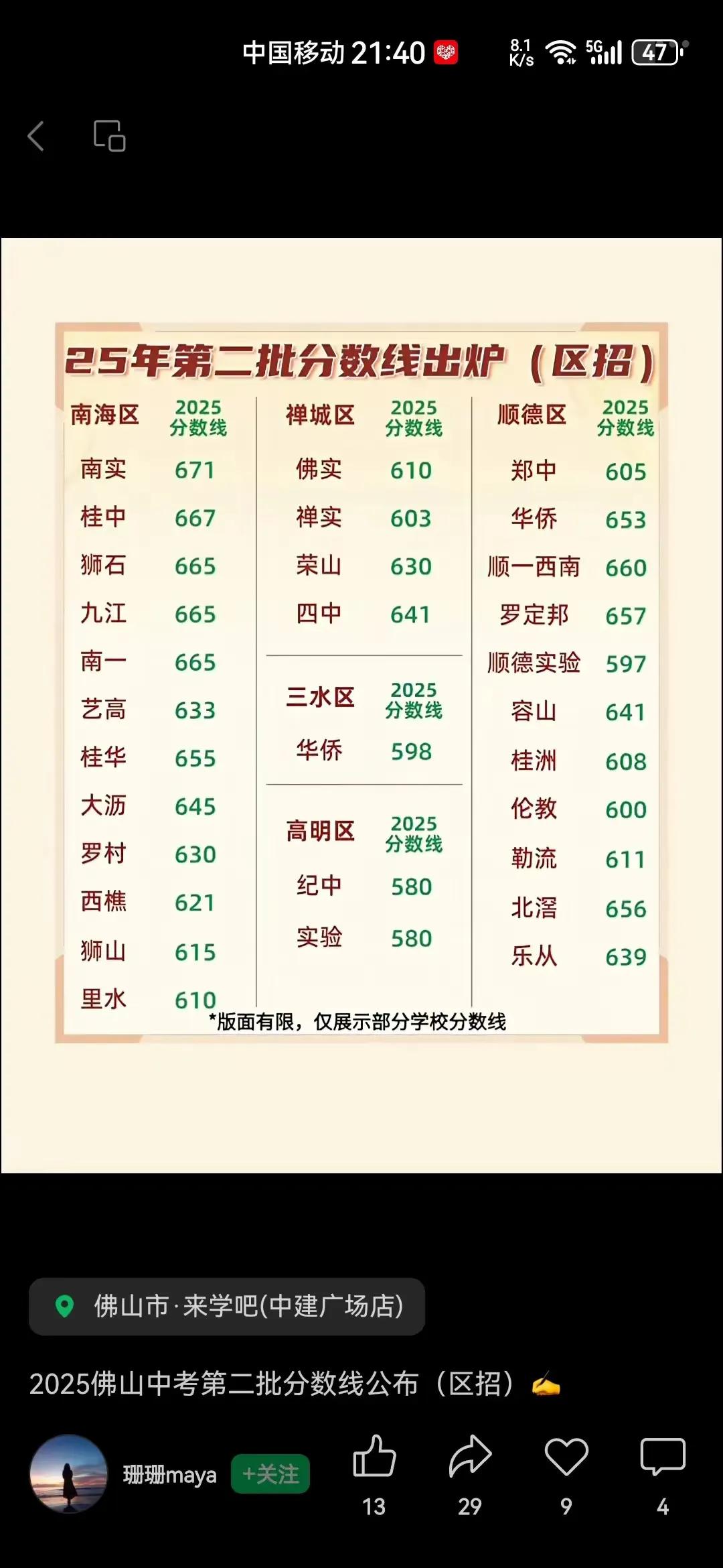 罗定的朋友后悔把他儿子送到南海读初中了，今年中考他儿子考了603分，居然没有公办