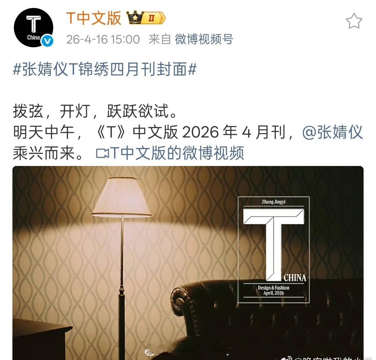 张婧仪T中文版封面预告来了 