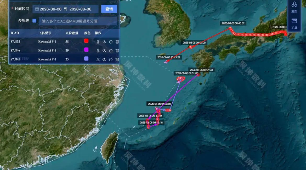 8月6日，日方从两处航空基地出动3架P-1反潜机，分三路进入东海防空识别区开展活