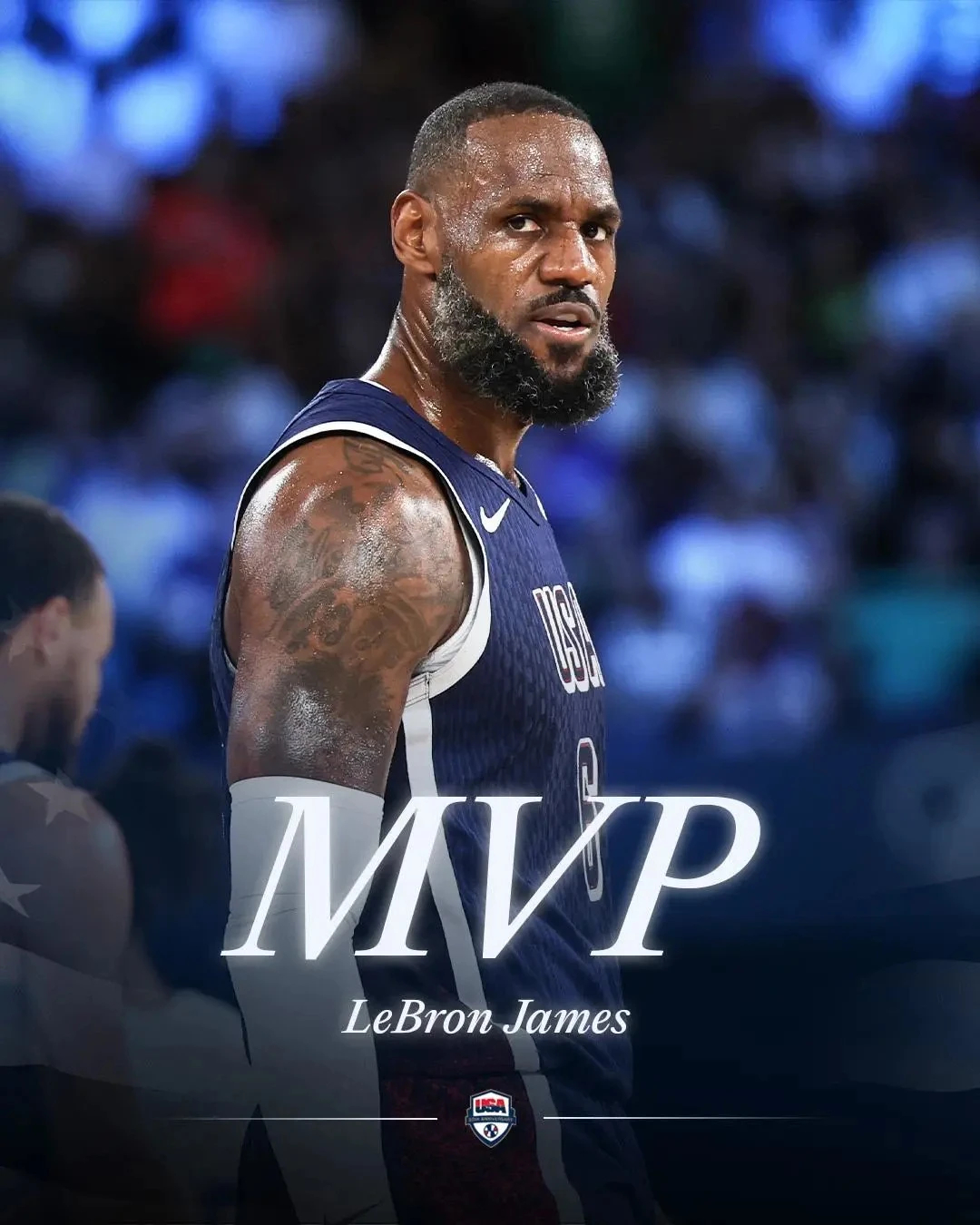 #詹姆斯当选奥运男篮MVP# 两年前的今天，巴黎奥运会男篮决赛，美国男篮98-8