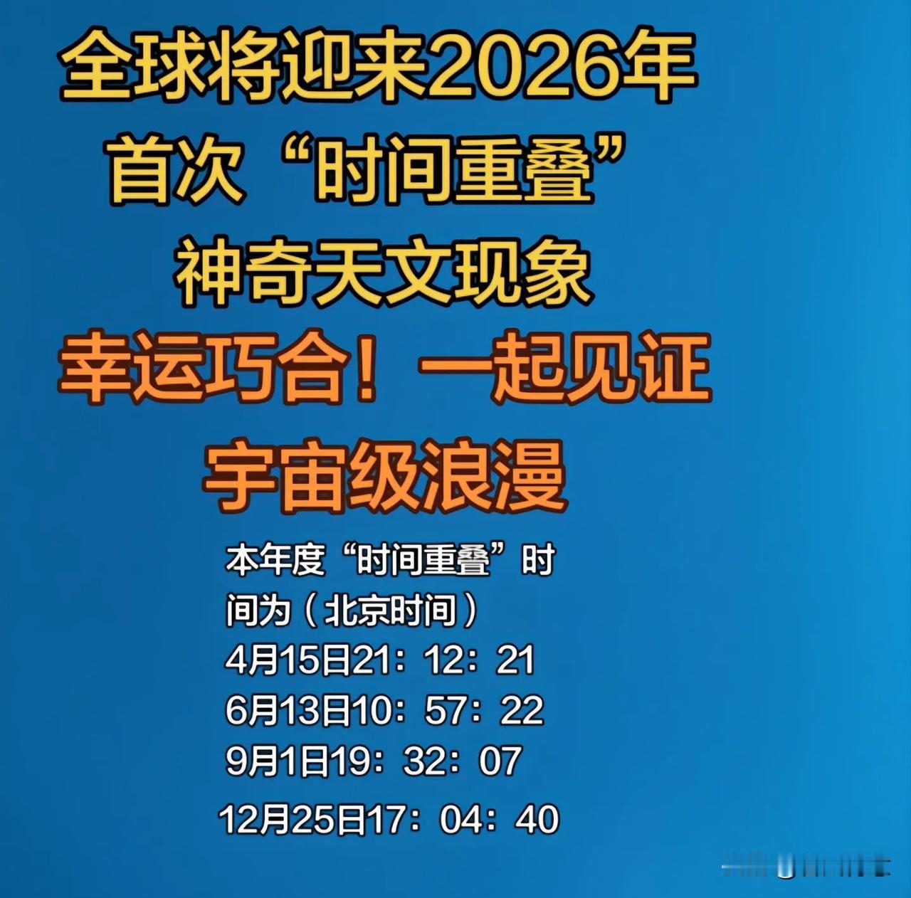 全球将迎来本年度首次俗称“时间重叠”的神奇天文现象。在这一精准瞬间，无论身处地球