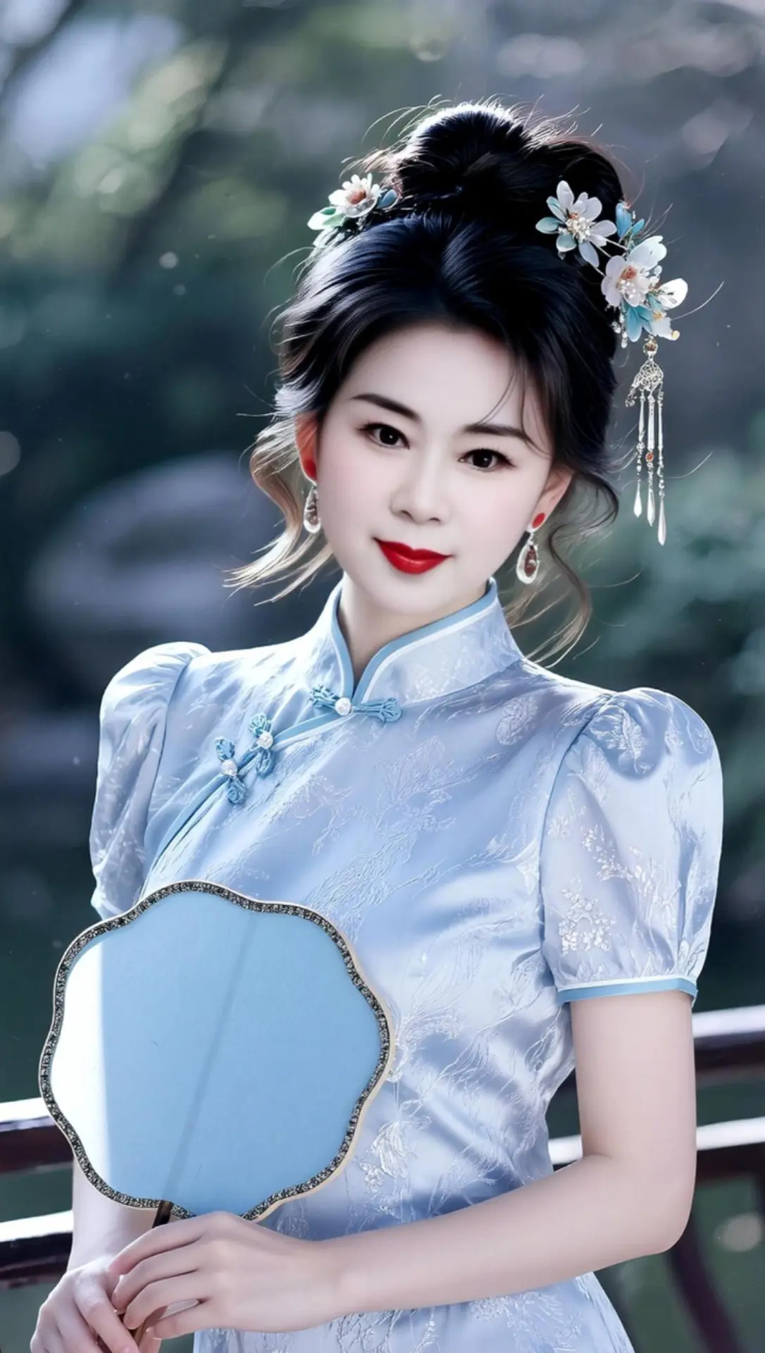 AI蓝衫团扇照 随变ai随便玩