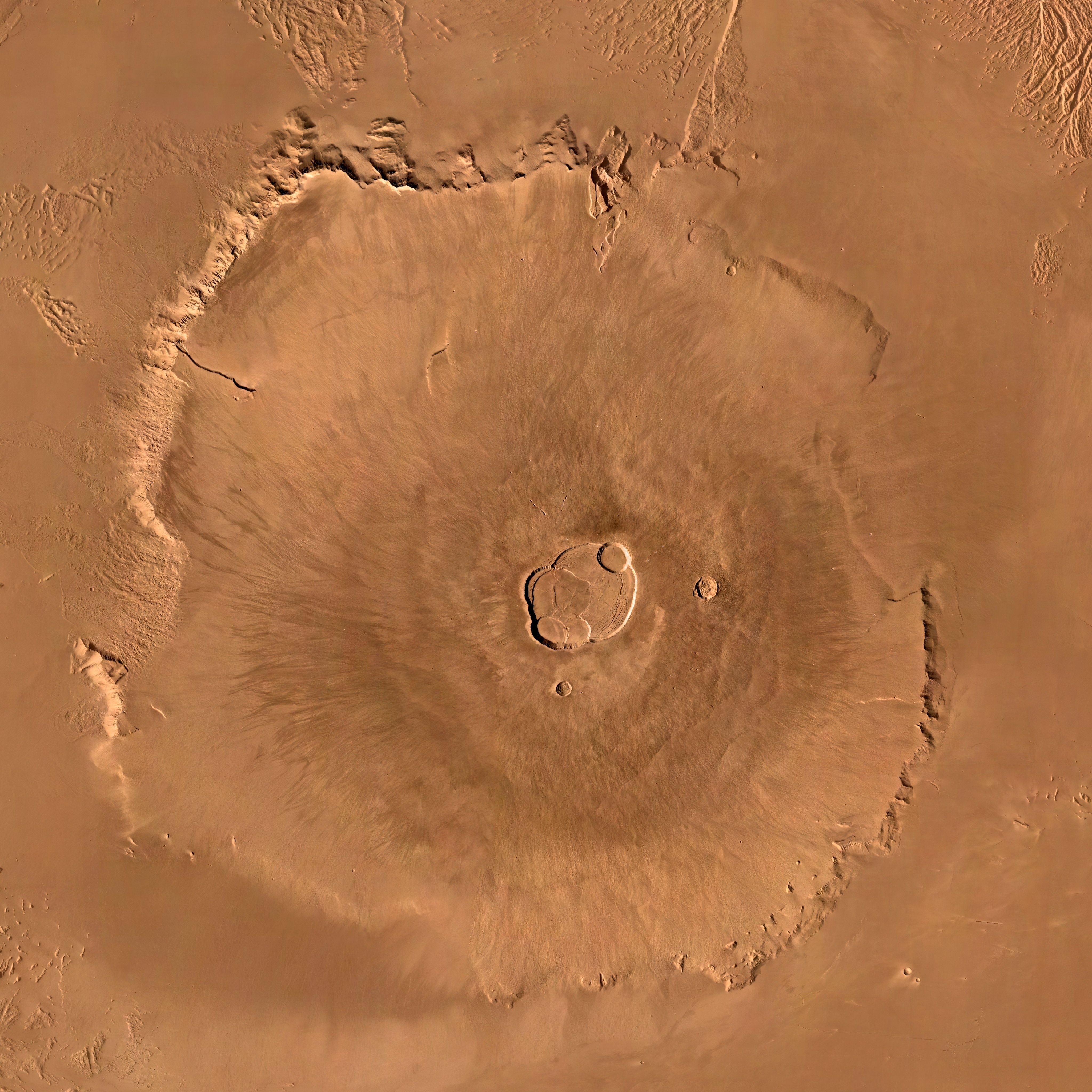 天问一号环绕器分辨率相机拍摄的火星奥林匹斯山(Olympus Mons)，奥林匹