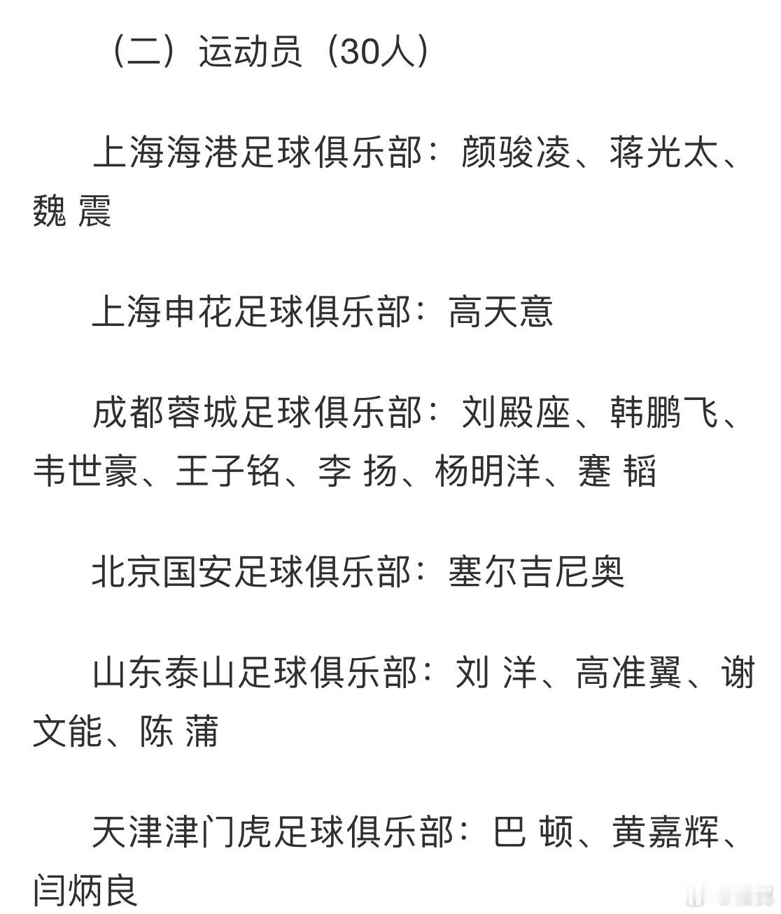 国足公布最新一期集训名单，由于朱辰杰入选亚运代表队，因此本期集训名单中，申花仅有