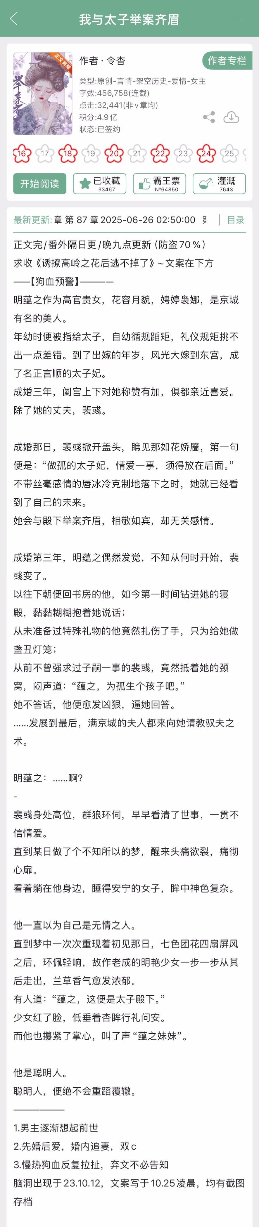 令杳的《我与太子举案齐眉》完结啦！古言，先婚后爱➕追妻火葬场，慢热狗血[开学季]