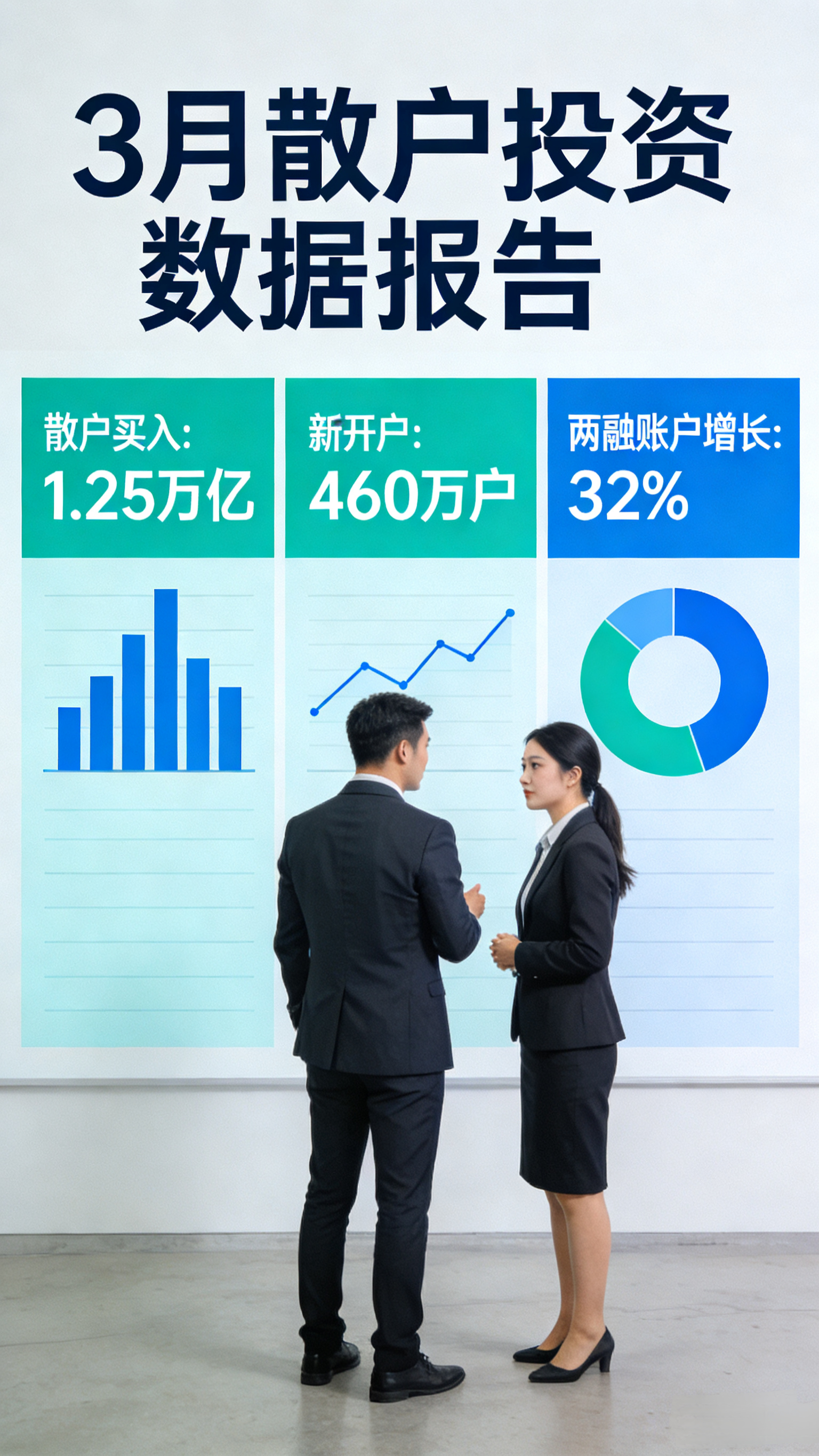 证券公开数据显示:3月散户买入股票1.25万亿，新开户460万户，两融帐户新增3