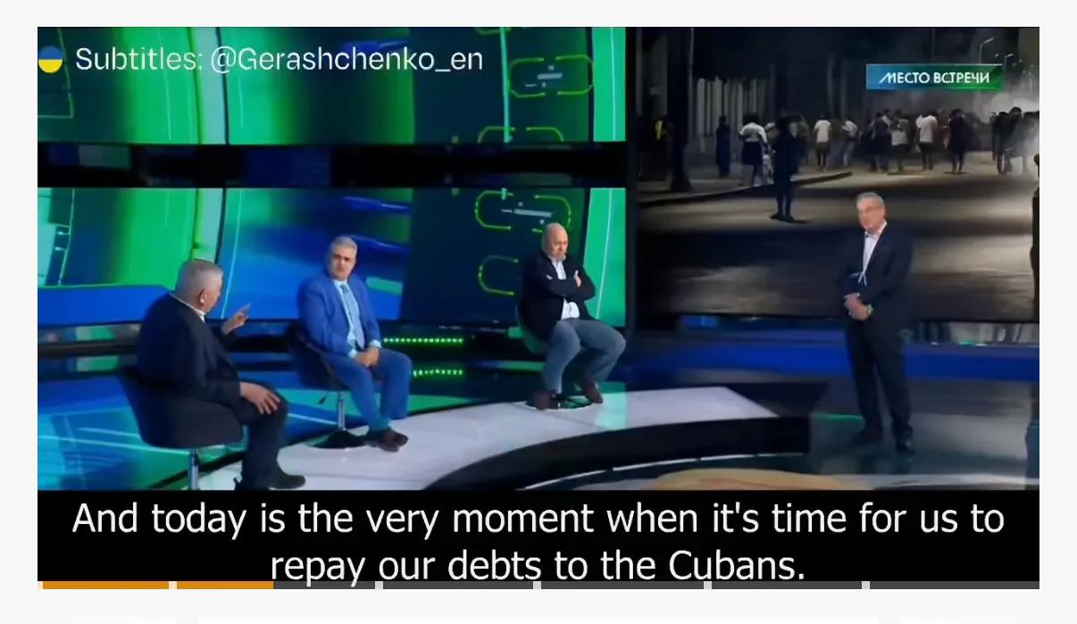 俄罗斯宣传人员声称，俄罗斯不欠古巴任何东西，而古巴目前正经历着严重的危机。 
他