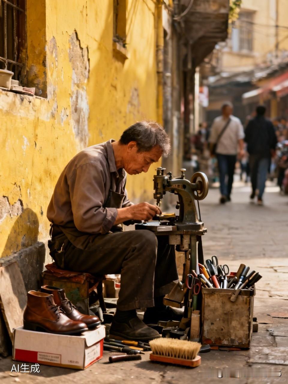我还很年轻时，每天经过丁字路口，眼见着的那个修鞋师傅，已经和我一样，老了。

他
