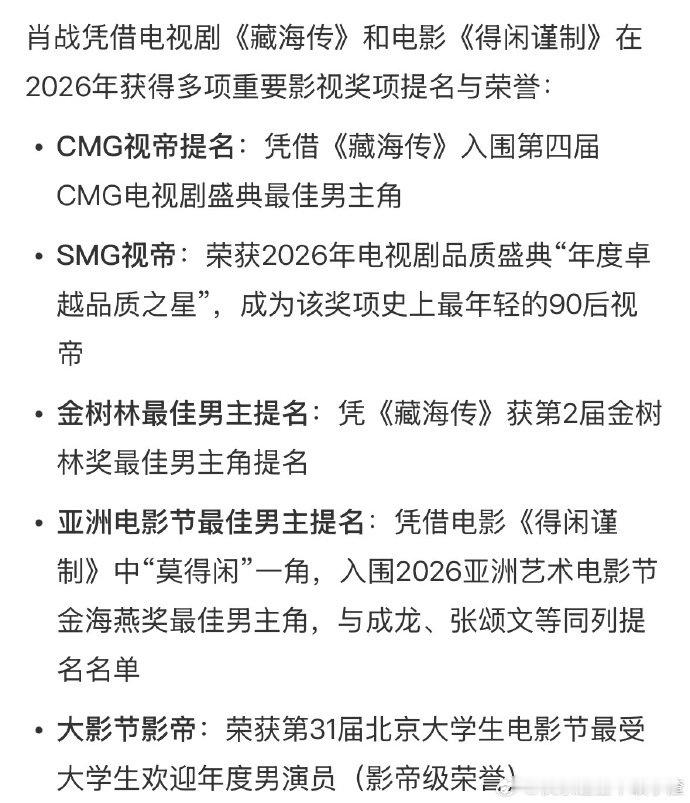 肖战这一年真是收获的一年肖战2026奖运大爆发 肖战2026奖运大爆发，厚积薄发