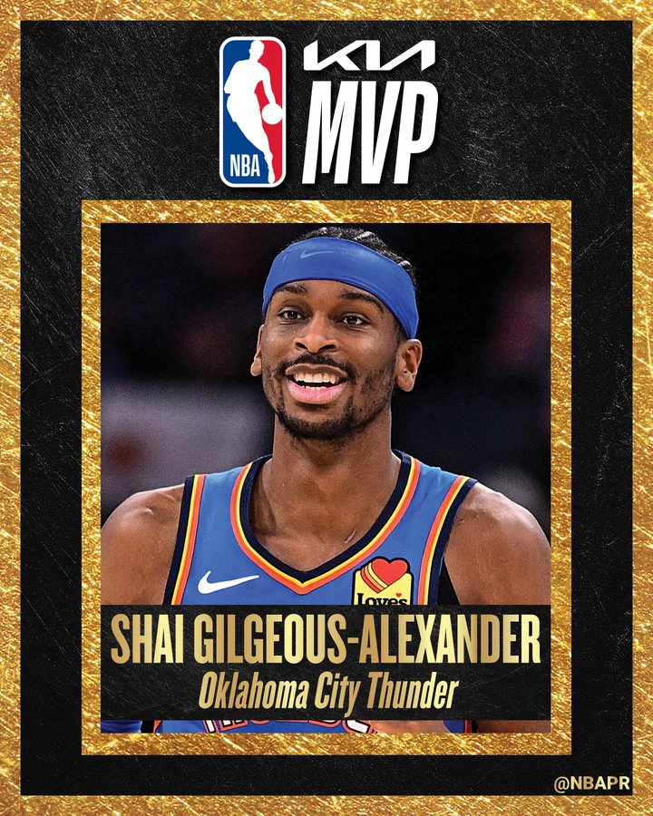 亚历山大MVP  亚历山大当选本赛季MVP！！！这是SGA的首次连庄MVP，也是