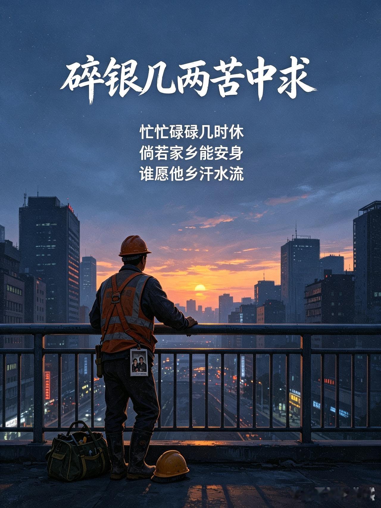 碎银几两苦中求
 忙忙碌碌几时休 
倘若家乡能安身
 谁愿他乡汗水流